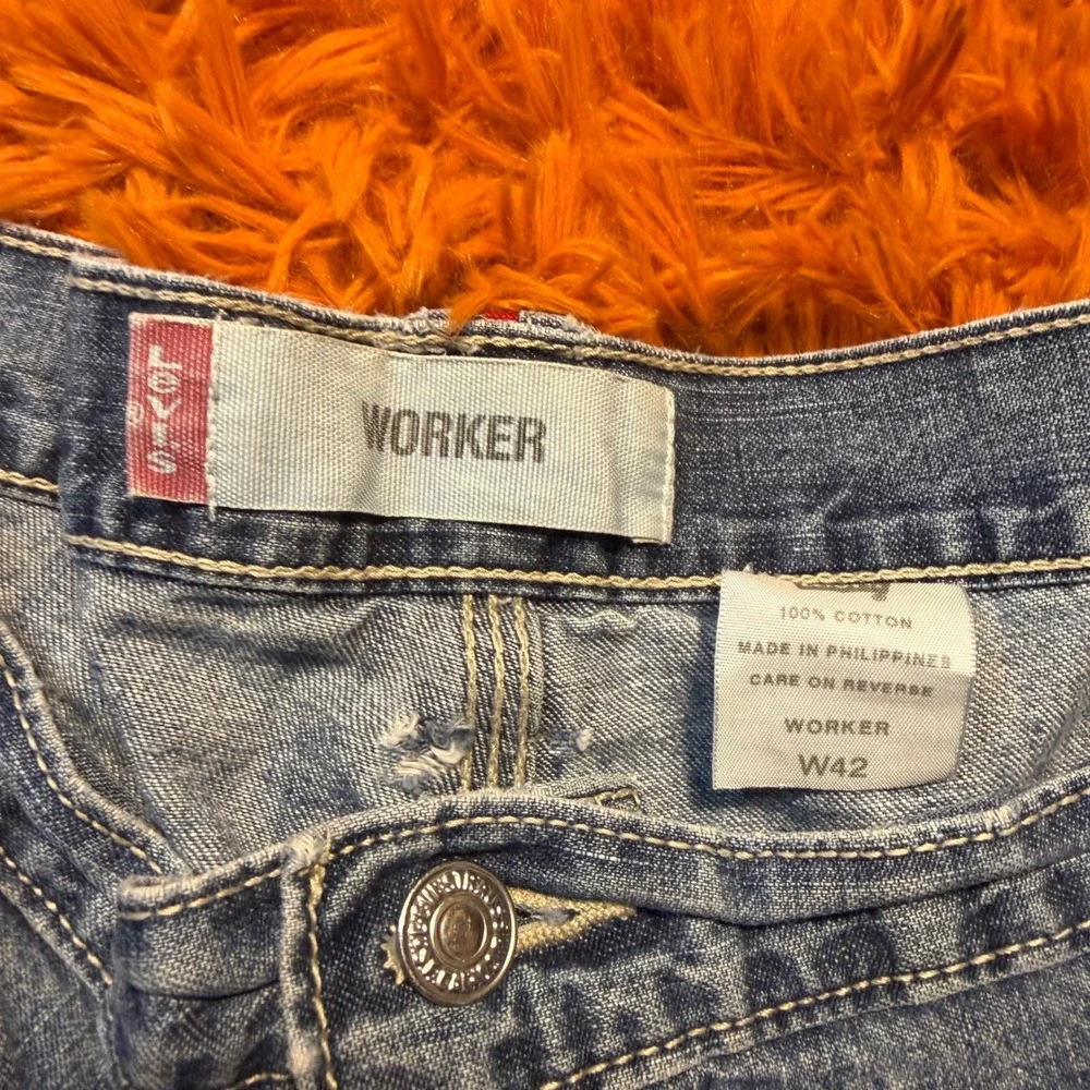 Levis Worker Denim Shorts Mens W42 Baggy Loose Fit Light Wash Y2K Skater Skater